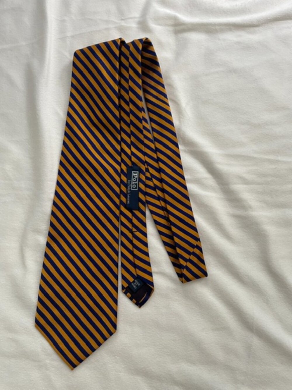 Polo by Ralph Lauren Unisex 100% Silk Striped Tie, Orange Blue, Made in USA